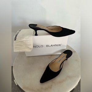 MANOLO BLAHNIK black suede mule style 2” heel Size 38